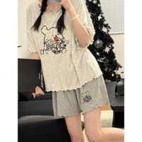 Bộ Đồ Ngủ Đệm Thỏ Hoa Nữ Mùa Hè Mới Phong Cách Hàn Quốc Mặc Nhà Hoạt Hình Dễ Thương Tay Ngắn Bộ Hai Mảnh