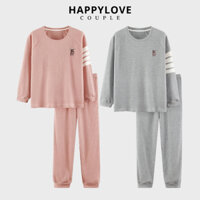 Bộ đồ ngủ đôi nam nữ dài tay mùa đông HAPPYLOVE cổ tròn nhiều màu dễ thương chất cotton đẹp M069