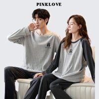 Bộ đồ ngủ đôi nam nữ mặc nhà với người yêu dài tay mùa đông PINKLOVE cổ tròn thời trang dành cho cặp đôi P069