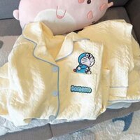 Bộ đồ ngủ Doremon đáng yêu, cotton không khí, tay dài, gió ngọt ngào, bộ đồ phục vụ tại nhà dày dặn và ấm áp trong mùa thu đông.