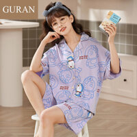 Bộ Đồ Ngủ Doremon Dễ Thương Áo Cardigan Nữ Tay Ngắn Quần Short Cotton Nguyên Chất Ký Túc Xá Sinh Viên Màu Xanh Béo Homewear Phù Hợp Với 3.12