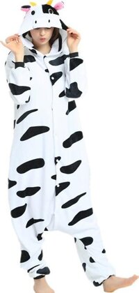 Bộ đồ ngủ hình thú bò sữa 1907 liền thân lông mịn Pijama Động Vật Hoạt Hình cho trẻ em người lớn Cosplay - S