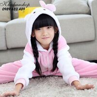 Bộ Đồ ngủ hình thú mèo kitty hồng liền thân lông mịn Pijama kiểu dáng Động Vật Hoạt Hình Cosplay 1903