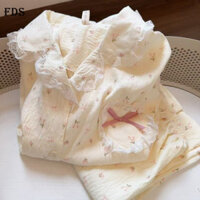 Bộ đồ ngủ hoa nhỏ thanh lịch mùa xuân FDS cho phụ nữ, áo cardigan dài tay, bộ đồ cotton tulip, bộ đồ hai mảnh