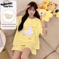Bộ đồ ngủ in hình vịt dễ thương dành cho nữ Quần Short tay ngắn