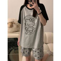 Bộ Đồ Ngủ Ins Phong Cách Đẹp Bộ Đồ Ngủ Nữ Mùa Hè Hoạt Hình Dễ Thương Mỏng Hello Kitty Tay Ngắn Rời Mặc Ở Nhà Phù Hợp Với