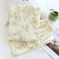 Bộ đồ ngủ kimono Nhật Bản 100% cotton cho phụ nữ, bộ đồ tắm mồ hôi, bộ kimono hoa phong cách Nhật Bản, bộ đồ ngủ ở nhà, kimono Jinbei cho phụ nữ, áo choàng tắm buộc dây