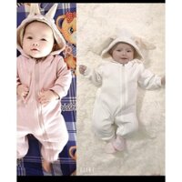 Bộ đồ ngủ liền thân tai thỏ cho bé màu hồng