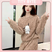 Bộ đồ ngủ lông hình Voi , Bông Nỉ giữ nhiệt bo gấu mặc ở nhà Siêu Ấm (size 40 > 66kg)