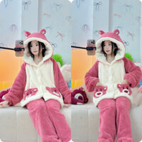 Bộ đồ ngủ lông pijama LOTSO quần áo mặc ở nhà dài tay mùa đông mềm mại bộ ngủ mùa đông dày dặn ấm áp Somino