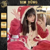 Bộ đồ ngủ lông pijama quần áo mặc ở nhà dài tay mùa đông mềm mại bộ ngủ mùa đông dày dặn ấm áp Somino DS05