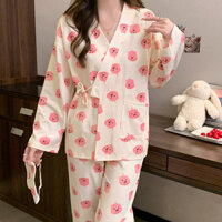 Bộ Đồ Ngủ Loopy Nữ Dày Kimono Dài Tay Quần Pyjama Thường Ngày Bộ Đồ Ngủ Dài Tay Người Phụ Nữ Baju Tidur Wanita