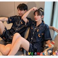 Bộ Đồ Ngủ Lụa Bóng Gợi Cảm Mặc Nhà Cho Cả Nam Và Nữ áo nữ đồ bộ pyjama pijama Đồ ngủ đôi đồ mặc nhà thu đông lụa cặp đôi