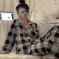 Bộ đồ ngủ mặc nhà lụa sữa Dài Tay Kẻ Caro thường ngày