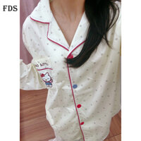 Bộ đồ ngủ mèo Hello Kitty chấm bi FDS quần dài tay mẫu mới mùa xuân thu cho nữ Bộ hai chiếc đồ mặc nhà dễ thương