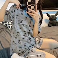 Bộ đồ ngủ mùa hè phong cách Nhật Bản Hello Kitty - Quần Short ngắn tay hoạt hình dành cho nữ / học sinh, Đồ ngủ gia đình dễ thương dáng rộng (Thoáng khí & thoải mái)