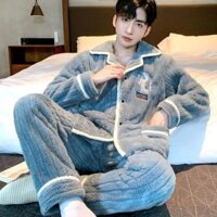 Bộ Đồ Ngủ Mùa Thu Đông Nam San Hô Lông Cừu Lót Dày Ấm Áp Flannel Mùa Đông Loungewear Nam Mùa Đông Bộ