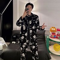 Bộ đồ ngủ nam DÀI TAY vải lụa satin mềm mại thoáng mát họa tiết hình Phù thủy Kuromi Mã 83