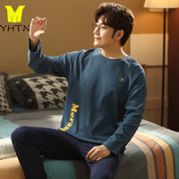 Bộ đồ ngủ nam Liangfen quần dài tay mùa xuân thu Bộ đồ mặc ở nhà dành cho thanh thiếu niên màu trơn thường ngày có thể mặc ngoài