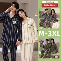 Bộ Đồ Ngủ Nam Nữ Cotton Cặp Đôi Bộ Đồ Ngủ Mùa Thu Đông Kẻ Sọc Dài Tay Đồ Ngủ Rời Người Phụ Nữ Hoạt Hình Dễ Thương Mặc Nhà Bộ