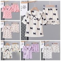 Bộ đồ ngủ ngắn tay hợp thời trang dành cho trẻ em Bộ đồ ngủ Big Girl Bộ đồ ngủ Cotton dâu tây dễ thương mặc ở nhà cho 8 - 9 tuổi