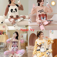 Bộ đồ ngủ, nỉ bông lông 2 mặt mặc nhà, siêu nhẹ, ấm áp