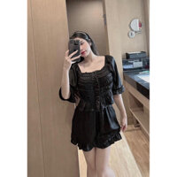 Bộ Đồ Ngủ Nữ Áo Tay Ngắn Quần Cộc Đơn Giản Dễ Thương Chất Lụa Latin Freesize 40-60kg