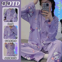 Bộ đồ ngủ nữ Bộ áo thun dài tay in họa tiết Kuromi màu tím + quần Quần áo gia đình Bộ hai mảnh