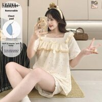 Bộ đồ ngủ nữ Bộ đồ ngủ chấm bi họa tiết ngắn tay và quần Short hai mảnh