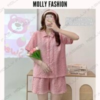 Bộ đồ ngủ nữ CARO HỒNG PHẤN mặc nhà mùa hè set đồ nữ Pijama Bigsize cotton xốp Louis19