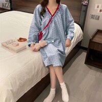 Bộ Đồ Ngủ Nữ Chấm Bi Dài Tay Một Mảnh Homewear