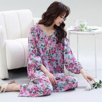 Bộ Đồ Ngủ Nữ Cổ Tròn Cardigan Dài Tay Hai Mảnh Rời Thời Trang Có Thể In Ngoài Mặc Được Nhà