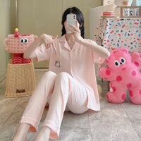 Bộ đồ ngủ nữ cộc tay quần dài nữ hồng mèo Hello Kitty Cotton mây cute đáng yêu hoạt hình dễ thương 010