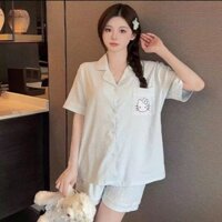 Bộ đồ ngủ nữ cộc tay quần short màu hồng túi mèo Hello Kitty Cotton mềm đáng yêu hoạt hình dễ thương 008
