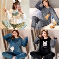 Bộ đồ ngủ nữ [ĐỔI TRẢ MIỄN PHÍ] pijama, bộ mặc nhà, quần áo giữ nhiệt dài tay nhung bông nỉ lông thu đông xuân QA10