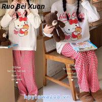 Bộ Đồ Ngủ Nữ Hello Kitty Mùa Thu Đông Dài Tay Bộ Quần Áo Gia Đình