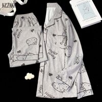Bộ đồ ngủ nữ Hellokitty Họa tiết áo len màu xám Bộ hai mảnh