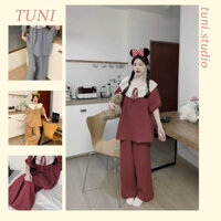 Bộ Đồ Ngủ Nữ Hoạ Tiết Hoa Nhí Thắt Nơ Xinh Xắn Áo Tay Cộc Quần Dài Tuni.studio IN02
