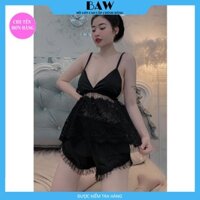 Bộ Đồ Ngủ Nữ Lụa Satin Có Mút Ngực Phối Ren Cao Cấp, Bộ Đồ Ngủ Nữ, Bộ Đồ Ngủ Nữ 2 dây, Đồ Ngủ Gợi Cảm, Đồ Ngủ Sexy, Đồ Ngủ Lụa Mặc Nhà 2 Dây Phối Ren Sexy Quyến Rũ Thương Hiệu Baw Mã DN29 hình thật shop tự chụp - Đen - ONE SIZE  40-60kg