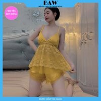 Bộ Đồ Ngủ Nữ Lụa Satin Có Mút Ngực Phối Ren Cao Cấp, Bộ Đồ Ngủ Nữ, Bộ Đồ Ngủ Nữ 2 dây, Đồ Ngủ Gợi Cảm, Đồ Ngủ Sexy, Đồ Ngủ Lụa Mặc Nhà 2 Dây Phối Ren Sexy Quyến Rũ Thương Hiệu Baw Mã DN29 hình thật shop tự chụp - Vàng - ONE SIZE  40-60kg