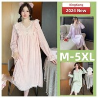 Bộ Đồ Ngủ Nữ M-5XL Váy Ngủ Plus Kích Thước Bộ Đồ Ngủ Đầm Cotton Thu Ngủ Váy Dài Tay Phong Cách Công Chúa Rời Màu Trơn Nhà wea