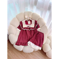 Bộ đồ ngủ nữ mặc nhà cổ bèo tiểu thư, set bộ pijama kẻ caro phối ren