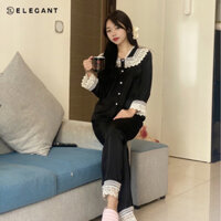 Bộ Đồ Ngủ Nữ Mặc Nhà Dài Tay phối ren nữ tính- Bộ Ngủ Dài tay, Bộ Ngủ Lụa Cao Cấp EVY BN23