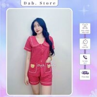 Bộ Đồ Ngủ Nữ Mặc Nhà Quần Đùi Kẻ Sọc Hai Túi Gấu Phối Bèo Chất Đũi Hàng Hottrend - Dab Store
