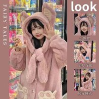 Bộ Đồ Ngủ Nữ Mùa Đông Bộ Giai Điệu Váy Ngủ Sinh Viên Hoạt Hình Dễ Thương Lông Cừu San Hô Dày Dài Homewear