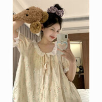 Bộ Đồ Ngủ Nữ Nữ Tay Ngắn Quần Short Ngọt Ngào Ren Viền Hoa Bong Bóng Zou Vải Loungewear Hai Mảnh