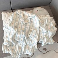 Bộ đồ ngủ nữ pijama cotton quần short ngọt ngào cute ngắn tay họa tiết dễ thương đồ mặc nhà hè 002 màu 2