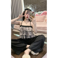 Bộ Đồ Ngủ Nữ Quần Dài Áo 2 Dây Chất Lụa Latin Freesize 40-60kg