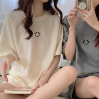 Bộ đồ ngủ nữ quần đùi ngắn tay ins phong cách waffle bộ quần áo mặc ở nhà hình mặt cười thời trang TTK533