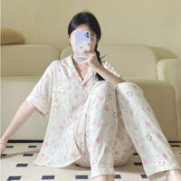 Bộ đồ ngủ nữ tay ngắn quần dài cotton mây mặc nhà mềm mát pijama họa tiết xinh xắn dễ thương cute 013